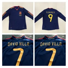 Lång ärm 2010 Spanien Soccer Jersey Retro Football Shirt Vintage Classic Collection Uniform #9 Torres #8 Xavi #6 A Iniesta #7 David V 2463