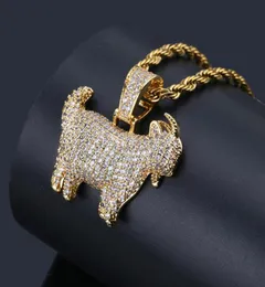 Hip Hop Iced Out Goat Element Pendant Necklace Micro Paved Cubic Zircon Animal Necklace for Men Gift Jewelry9642336