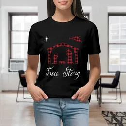 Kadın T-Shirt Noel Ailesi Doğuş Sahnesi Gerçek Hikaye Noel Tişört Grafik Gömlek Sıradan Şortlar Slved Kadın T-shirt Boyutu S-4XL Y240506