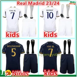 2023 2024 Real Madrids Bellingham Vini Jr Maglie da calcio Kit Kits Kits Socks 23 24 Child Away Away Away Away Home Football Jersey Shirt Cam 301k