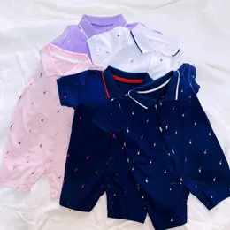 Projektant Baby Rompers Nowonarodzone niemowlę Jumpsus Boy Dziewczyna lato letnie bawełniane różowe białe fioletowe ubrania 0-2 lata ubrania dla dzieci