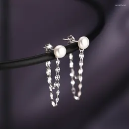 Brincos Dangle 925 Silver Plated Double Chain Chain Pérol Drop For Women Jewelry Pendientes E139
