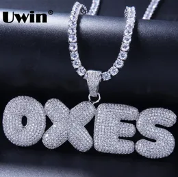 Uwin Custom Bubble Initial Letters Pendant Necklace Words Name With 4mm Cz Tennis Chains Full Iced Cubic Zirconia Jewelry J1906165913516