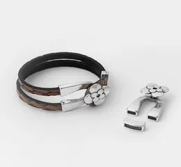 5 conjuntos Antique Silver Double Strand Flor Wishbone Glop Bracelet Acouts for 5mm de couro plano Cord6289196