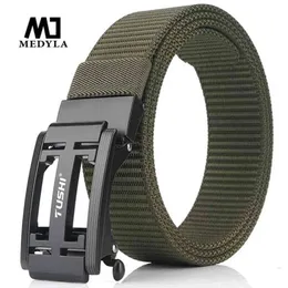 Medyla Mens Military Nylon Belt New Technology Automatisk spänne Hard Metal Uactical Belt för män 3mm mjuk riktig sportbälte 210310 257o