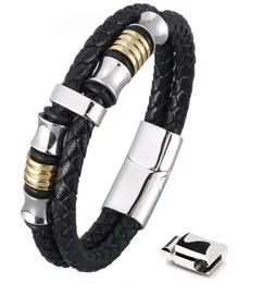 Charm Bracelets Mercmahe Mens Leather Bracelet Doublerow Braided With Sier St ammBJ7006492