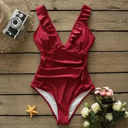 Menas de banho feminina Ataques cardíacos de esporos Falbala Matadinho de uma peça para mulheres com Monokini Monokini de Voneio Vincelado 2024 New Girls Beach Swimsuit S-2xl WX