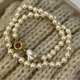 Дизайнерский браслет Westwood Pearl Heart Bracelet Instagram Spicy Girl Internet знаменитость такого же стиля бисера