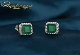 ReaLytrust Solid 925 Sterling Silver Colombia Emerald Labは、女性のためのダイヤモンドスタッドイヤリングを作成しました結婚式のパーティーの誕生日プレゼント21031347518
