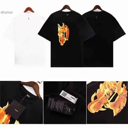 Men's Summer Casual Designer Pa24s New Trendy Brand Loose Short Sleeved Round Neck Flame Log Print Hiphop Mens T-shirt