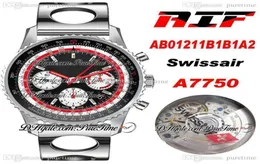 AIF B01 Chronograph 43 Swissair A7750 Automatische Herren Uhr AB01211B1A1 Schwarz weißes Zifferblatt Stahlloch Armband Edition PTBL PU7706337