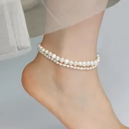 Ashiqi Natural Fraphwater Pearl Anklet Elastic Chain Anklet Beach Anklet Bracelet Jewelry Ladies Fashion 240508