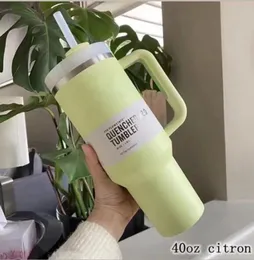 미국 주식 Citron Mugs 40oz 스테인리스 스틸 풀 텀블러 손잡이 뚜껑 밀짚 빅 용량 맥주 컵 발렌타인 데이 선물 캠핑 0508을위한 물병