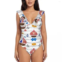 Menas de banho feminina 2024 Navio de maiô Lighthouse Anchor Starfish One Piece