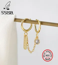 S039Steel 925 Sterling Silver Hoop Earrings for Women Simple Circle Zircon Earings Gold Pendientes Plata de Ley 925 Mujer Jewel2324980
