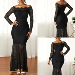 2020 Royal Mermaid Nero Black Black Dresses Abiti in pizzo APPLICA TULLA Plus size abiti da ospite per ospiti abiti da sera eleganti 0508