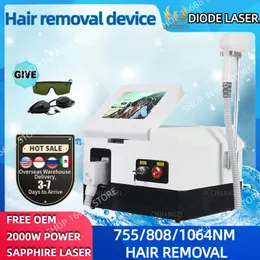 Portátil 2000w 808nm Diodo Laser 755 808 1064nm Longo de onda Ponto de congelamento Ponto de congelamento permanente Alexandrite Remoção