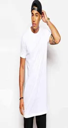 2022 Vit Casual Long Size Mens Hip Hop Topps Streetwear Extra långa tee -skjortor för män Longline Tshirt Kort ärm Tshirt G220225995011
