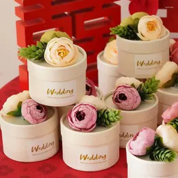 Prezent 1PC Party Wedding Party Favors Worki papierowe Baby Shower Zapasy Flower Cylinder Tea Rose Candy Pudełka
