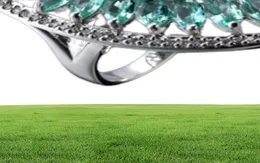 1PCS Luckyshine wyolbrzymiony wysokiej jakości zielony kwarcowy kamień szlachetny kryształ sześcienna cyrkonia 925 Pierścienie srebrne dla kobiet1230358
