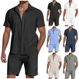 2024 Spring/Summer Cross Border New European And American Men's Clothing Amazon Set Short Sleeve Flax Shirt For Men