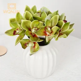 Decorative Flowers 6pcs/lot Simulated Flower 3D Printing Cymbidium Artificial Home El Table Decoration Small Potted Plant