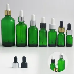 Främjande 20st 5 10 15 20 30 50 100 ml grön glasflaska med pipett dropper e vätska eterisk oljeserum parfymflaskor8214175