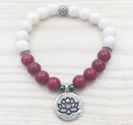 SN1102 Розовая нефритовая женская браслет белый нефрит браслет Tierra Cast Lotus Charm Meditation Medition Mala Beaderaed Jade Bracelet Gifts для HE1475917