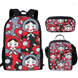 Backpack Trendy Creative Funny Russian Dolls 3D Print 3pcs/Set Pupil School Bags Laptop Daypack Lunch Bag Pencil Case