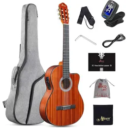 Winzz AC309CE 39 بوصة Cutaway Nylon-String Classical Electric Guitar Build Kit Tressons على الإنترنت-مثالية للمبتدئين واللاعبين ذوي الخبرة