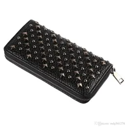 Nieten neue Frauen Brieftaschen Punk Rock Designer Vintage Leder Geldbeutel Single Reißverschluss Brieftasche Wallet Ladies Bag Clutch Marke Wallet2288351