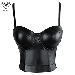 Wechery Women Leather Corset Top Crop Bustier Gothic Gothic Bra Push Up Fodice Sexy Lingerie Corsele