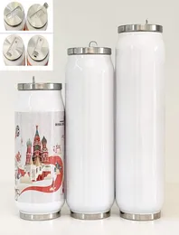 Caneca de sublimação DIY 9 12 15 onças de lata de cola com 2 tipos tampas de transferência de calor branco latas de coque de aço inoxidável garrafas de água isoladas TRA8936556