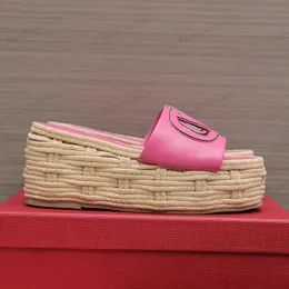 Yeni şönil ip sarma platformu kama terlikleri sandalet kadın lüks tasarımcılar deri tıknaz topuklar sandal kesimler günlük kıyafet katırları ayakkabı fabrika ayakkabı