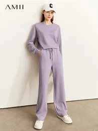 Amii minimalist sonbahar kadın takım elbise uzun kollu sweatshirt gündelik zarif moda geniş bacak pantolonları ayrı ayrı 12240924 240423