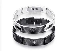 Pulseira cruzada de titânio Black Cross Bíblia Inglês Lord039S Charmos de oração BUFF INLAID BRACELETE PARA MENINOS CASOPOS PRESECIMENTOS Jewel7914807