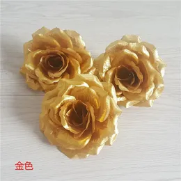 Dekorativa blommor 10 cm guld konstgjorda rosor blomma huvud bröllop dekoration falsk diy brud krans valentiner dag gåva flores artificiales