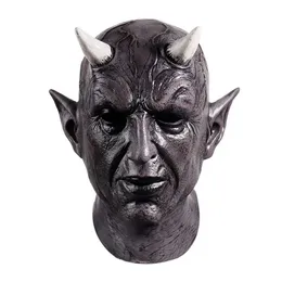 أقنعة الحفلات Mephistopheles Demon Horn Mask تلعب الرعب الشيطان اللاتكس خوذة هالوين مكياج كرنفال الدعائم Q240508