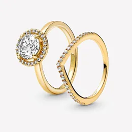 100% European 925 Sterling Silver Halo of Gold Sparkling Wishbone Set per le donne Accessori per gioielli di moda 298p
