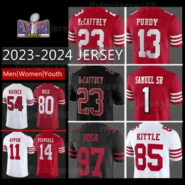 23 Camista de futebol Christian McCaffrey 13 Brock Purdy Niners Deebo Samuel Sr. George Kittle 49ers Fred Warner Nick Bosa Joshua Dobbs Brandon Aiyuk Rice Trent Williams