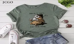 JCGO Women Tshirt Summer Short Sleeve Cotton Plus S5xl Cute Lazy Sloth Print Funder Casual O Neck Temply Tees Tops LJ8892408