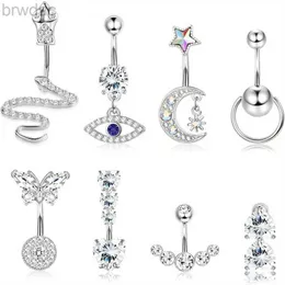 Navelringar Bordael 1pc 14G Belly Button Rings Dangle For Women Surgical Steel Snake CZ Navel Rings Moon Navel Piercing Smycken för kvinnor D240509