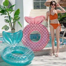 Mermaid aufblasbare Schwimmring mit Gurten Erwachsenen und Kinder Schwimmbad Wasserspielrohr Schwimmmatte Spielzeug 240425