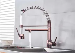 Black Rose Gold Spring Kitchen Torneira puxar pulverizador lateral de bico duplo mixer montado no deck de água fria2792343