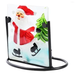 Świecane uchwyty 1PC Żelazny świecznik świąteczny kolorowy obraz szklany szklany Święty Mikołaj dekoracyjny do domu