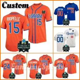 Florida Custom Gators Baseball Jersey 8 Caglianone Riopelle Hurston Waldrep Langford Brandon Sproat Colby Halter Royal Blue World Series 2023