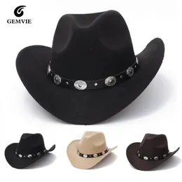 Chapéu de cowboy do Western Woman Western vintage para homens larga touca de jazz com cinto de couro Sombrero Four Seasons 240423