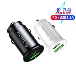 3.1A شاحن سيارة سريع الشحن الأسود الأسود المزدوج ميناء ميني السيارة محول الطاقة PD 20W USB TYPE C Charge Car Charger