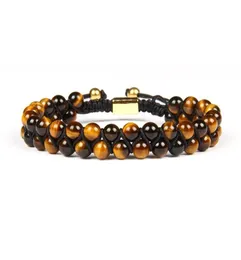 Charm Bracelets Herren Armband Doppelperlen 6 mm natürliches A Grad Tiger Eye Stone Perlen Rahmen Freundschaft Schöne Geschenk Drop Lieferung 2021 8964326