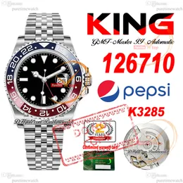 126710 Pepsi K3285 Automatisk herr Titta på King Red Blue Ceramic Bezel Black Dial 904L Jubileesteel Armband Super Edition Samma seriekort Reloj Puretimewatch Ptrx